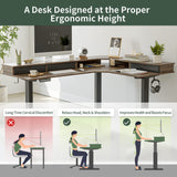 FEZIBO Triple Motor 63" L Shaped Standing Desk with 3 Drawers, Electric Gaming Desk Adjustable Height, Corner Stand up Desk with Splice Board, Black Frame/Black Walnut Top FEZIBO