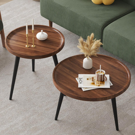 Semjar 2 Pcs Mid Century Modern Round Coffee Tables for Living Room,Easy Assembly Nesting Coffee Tables,Natural Wood Color Minimalist Circle Coffee Tables for Bedroom Office Balcony Yard Semjar