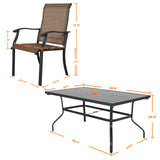 NUU GARDEN 7 Pieces Patio Dining Set, All-Weather Outdoor Furniture with 6 Textilene Dining Chairs and 61" Rectangle Metal Dining Table with Umbrella Hole for Patio Deck Garden, Black and Brown NUU GARDEN
