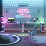 Bestier Gaming Desk with Power Outlets, 61 Inch Large Led Gamer Desk with 4 Tiers Reversible Shelves, PC Gaming Table with Headset Hook & Side Storage Bag for Bedroom (White 3D Carbon Fiber) Bestier