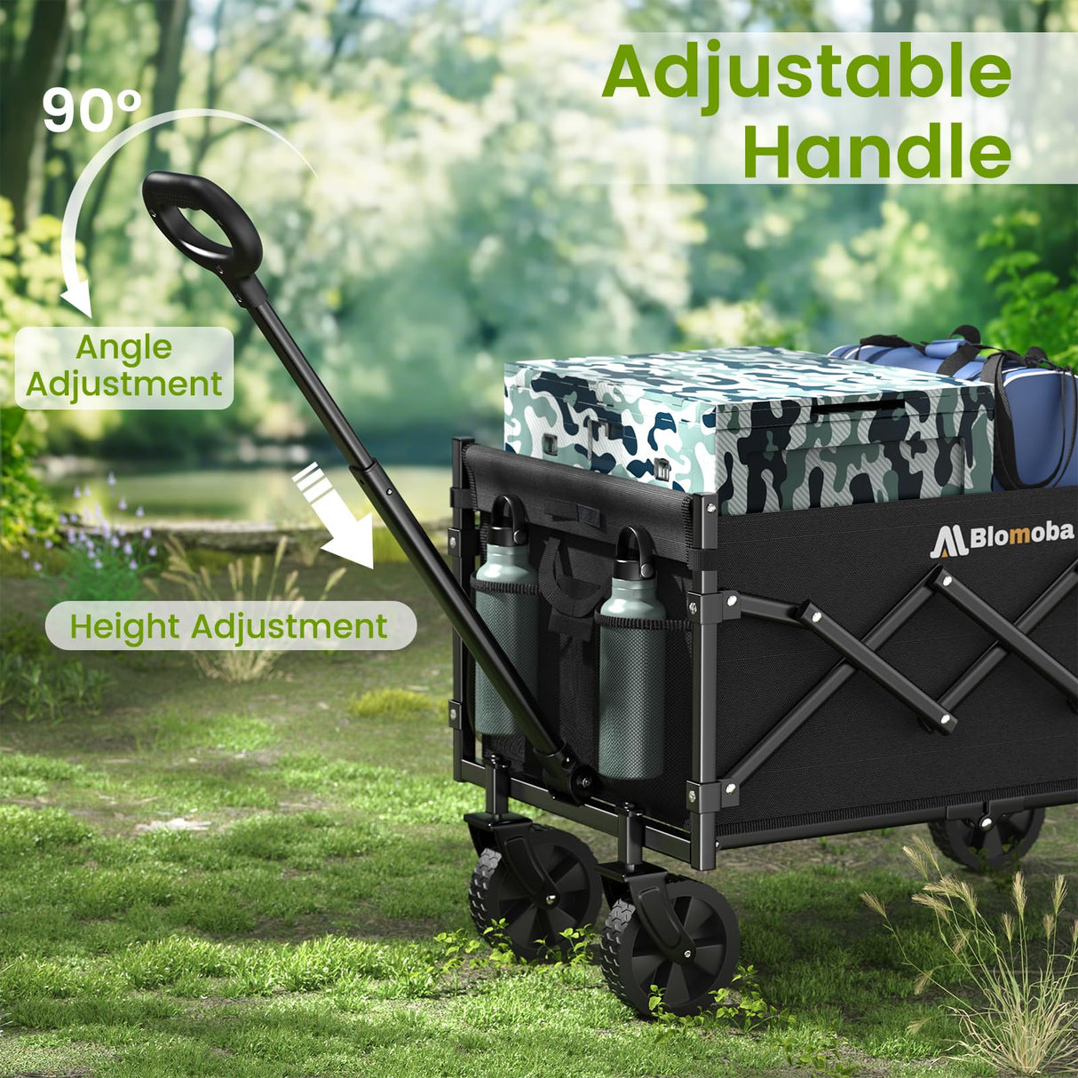 Collapsible Wagon with Wheels, 220 lbs Wagons Carts Foldable Wagon Cart with Flexible Handle, Lightweight Portable Folding Utility Grocery Shopping Cart for Grocery Sports Garden Camping Blomoba