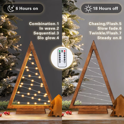 Wooden Christmas Tree with Lights, 4 Pcs Table Top Christmas Tree Lighted Mini Wood Christmas Tree Decorations Indoor Modern Farmhouse Triangle Christmas Decor