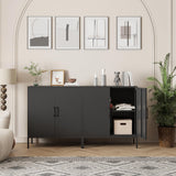 Steehoom Metal Storage Cabinet with Adjustable Shelves, Steel Buffet Sideboard for Entryway, Living Room, Dining Room, Kitchen, Office, Bar (Black) Steehoom