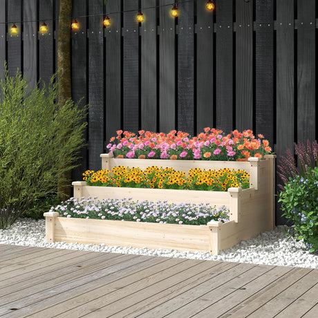 Toolsempire 3-Tier Raised Garden Beds Outdoor, Fir Wood Raised Garden Bed Planter Box, Flower Bed Wooden Planter Kit for Gardening, Vegetable & Herb Toolsempire