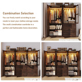 75" Tall Farmhouse 2 Doors Armoire Wardrobe Closet with LED,Freestanding Closet Wardrobe Cabinet for Bedroom with Hanging Rod,Wooden Armoire Storage Cabinet with Adjustable Shelves(Brown) Hlivelood