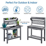 Topeakmart Potting Table Wood Workstation Table w/Sliding Tabletop w/Removable Dry Sink Storage Shelves Outdoor Garden Work Benches Station Planter Bench for Backyard Patio Gray Topeakmart