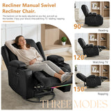 URRED Rocker Recliner Chair for Adults, 360° Swivel Glider Reclining Single Sofa with LED Ambient Light, Cup Holders and Side Pockets, Faux Leather Recliner for Living Room or Home Theater, Black URRED