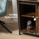 HOMCOM Industrial Sideboard Buffet Cabinet, Kitchen Cabinet with Sliding Barn Doors, Coffee Bar Cabinet with Stemware Racks, Drawer and Adjustable Shelves, Rustic Brown HOMCOM