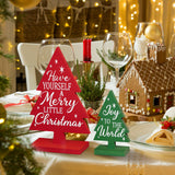 3 Pcs Wooden Christmas Trees Table Sign Decorations Different Patterns Double-sided Printing, Rustic Christmas Tree Farmhouse Tabletop Decor, Multiple Styles Sizes Xmas Christmas Tiered Tray Decor Sophena