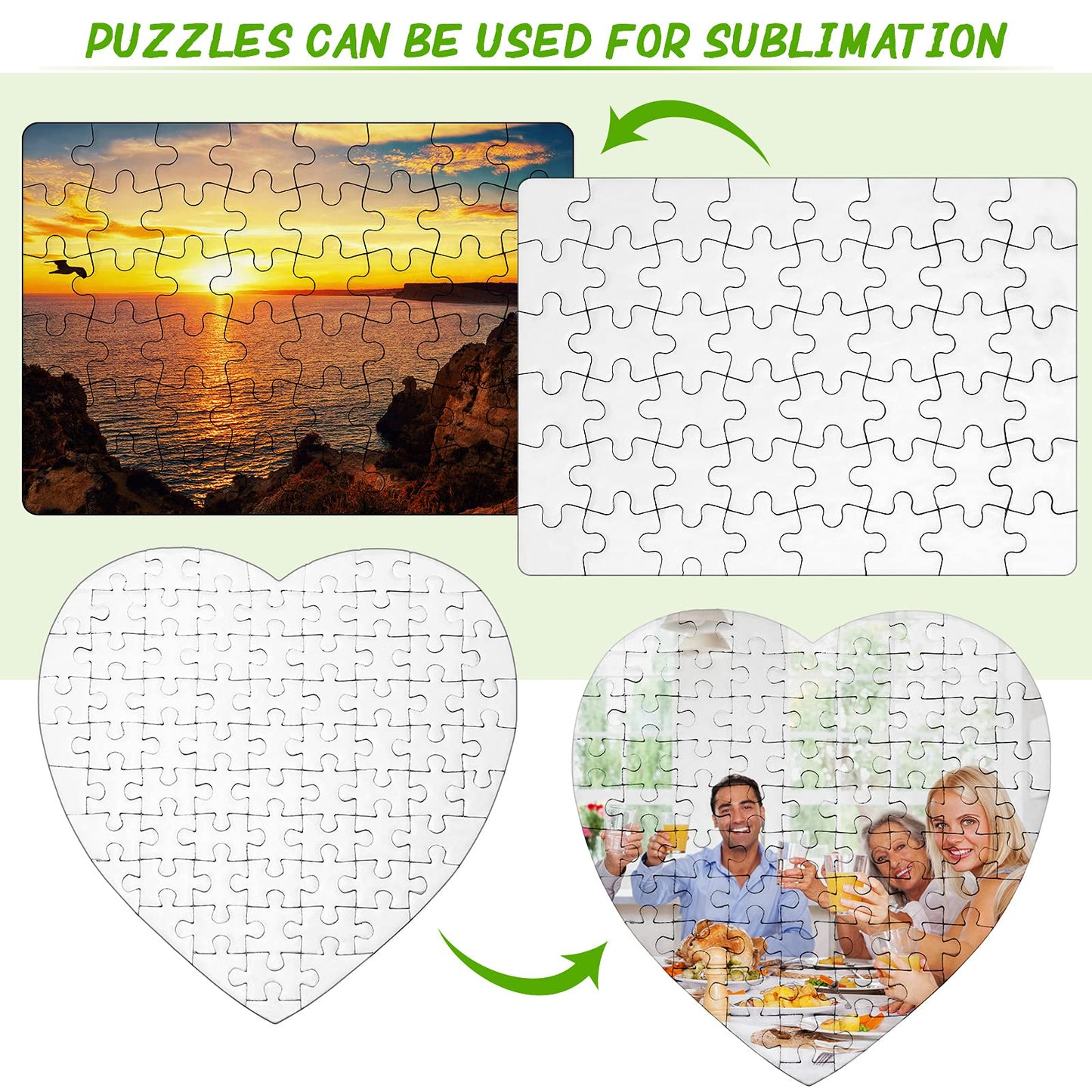 Sumind 10 Sets Blank Sublimation Puzzle Jigsaw Rectangle Heart Shaped White DIY Custom Puzzle Heat Press Thermal Transfer Puzzle Pearl Puzzle Blank Puzzle(A5-48 Rectangle and 75-Heart Shaped)