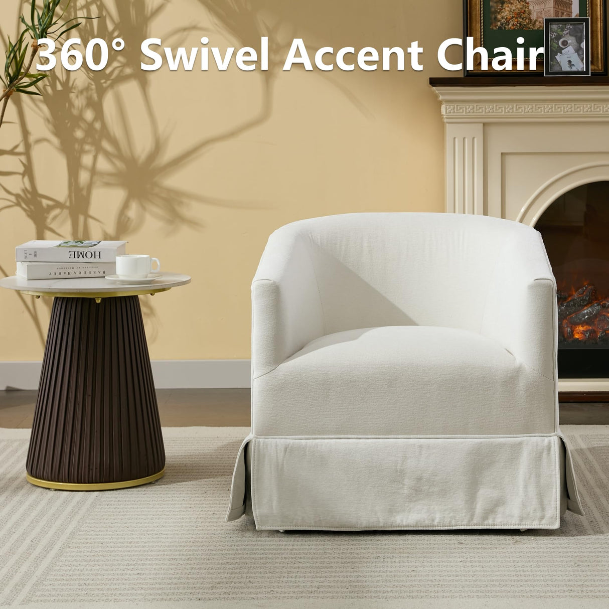 Arvasslia Swivel Barrel Chair,Mid Century Modern Swivel Accent Chair for Living Room, Round Armchair Corner Chair for Bedroom, White Arvasslia