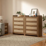 SICOTAS Dresser for Bedroom Chest of Drawers Tall Dresser with 4 Rattan Drawers Wood Dresser for Closet Boho Clothes Storage Tower Large Nightstand Sets for Living Room Hallway Nursery Entryway SICOTAS