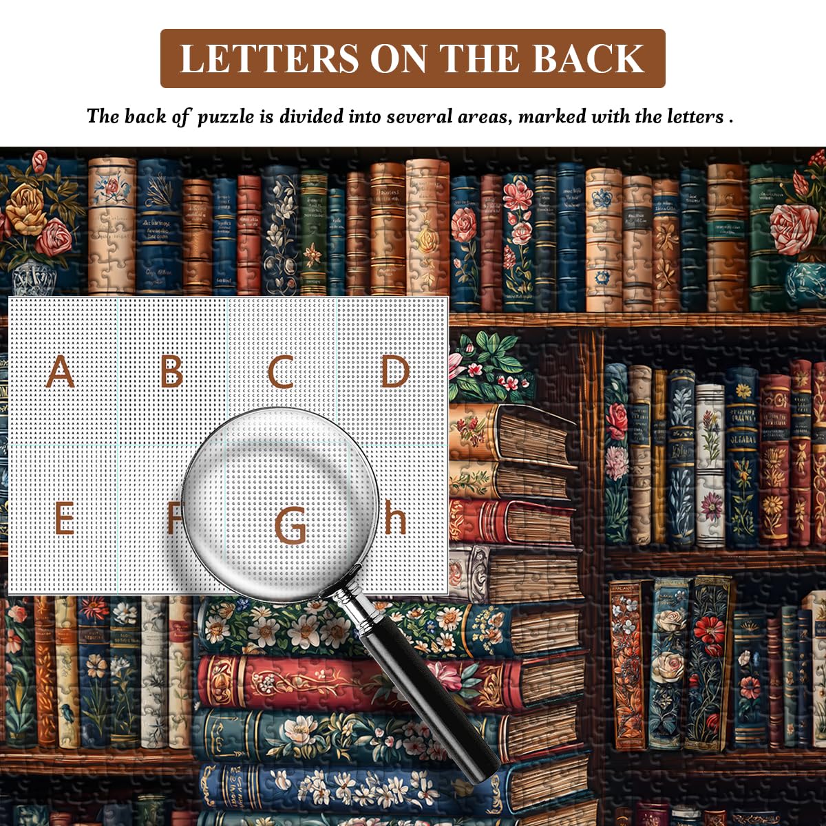 Vintage Bookshelf Puzzles for Adults 1000 Pieces, Book Flower Jigsaw Puzzle Bookshelf Library, Retro Aesthetic Puzzle Art, Difficult Challenging Hard Puzzle for Book Lovers PICKFORU