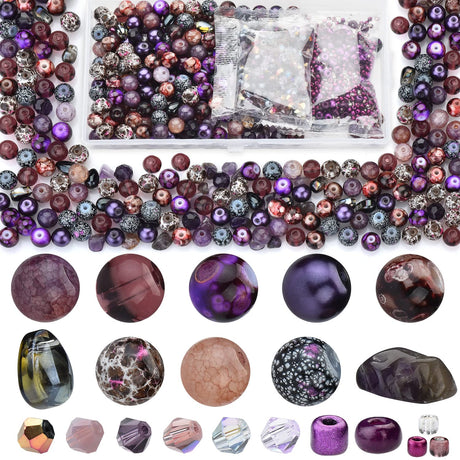 900pcs Glass Craft Beads for Bracelet Making Kit, Include Assorted Round/Bicone/Seed/Rock Beads and Teardrop Pendant for Jewelry Making, Necklace, Art, Designer Charms Rired 27