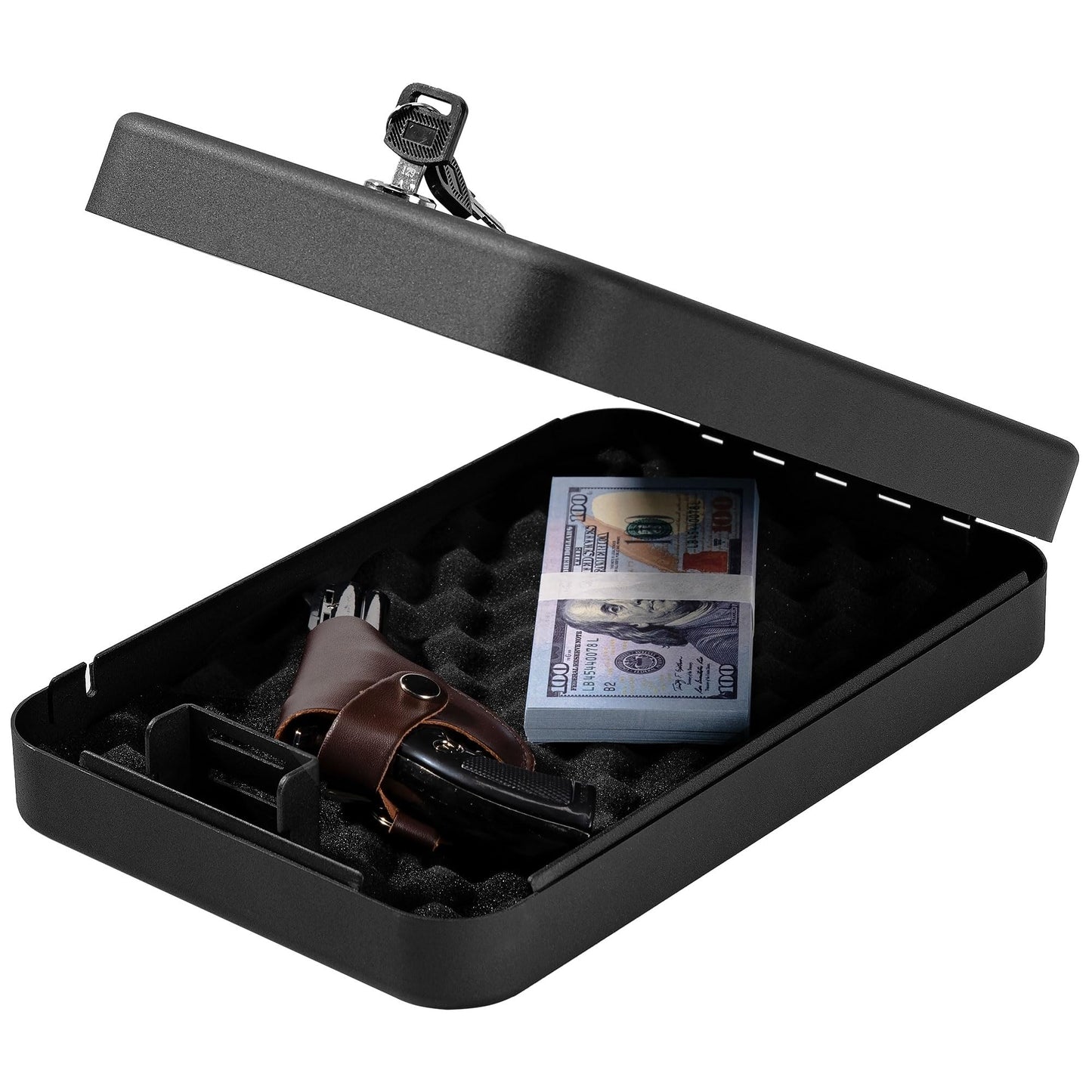 Sgorlds Car Portable Gun Safe for Handgun and Valuables, Pistol Safe, Handgun Lock Box for Car, 9.4" x6.6" x1.8",Black