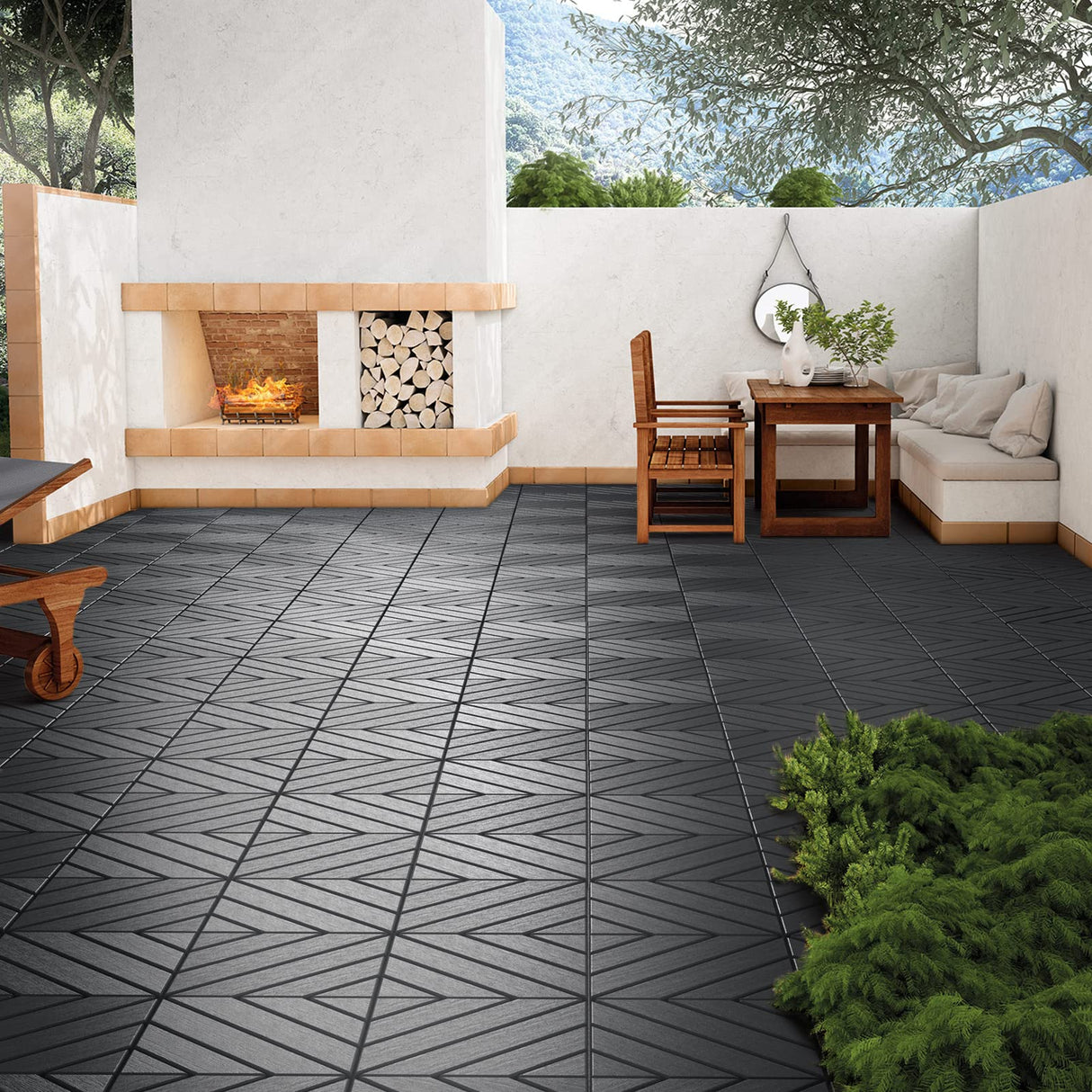 VANCASTLE Plastic Interlocking Deck Tiles, 11.8"x11.8"(Pack of 9), Patio Flooring Outdoor Waterproof All Weather Use for Garden Poolside Front/Back Yard, Dark Grey VANCASTLE