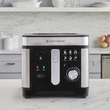 West Bend Deep Fryer with Adjustable Temperature Control Nonstick Basket Easy-View Window and Temperature Guide, Folding Handle and Locking Cover for Easy Storage, 3-Liter, Silver,Black, DFWB3LBK13 West Bend