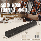 ABSWHLM 48x8x5 Fireplace Mantel - Handcrafted Hollow Rustic Solid Wood Wall Mounted Floating Shelf with Invisible Heavy Duty Wood Bracket (Weathered Black) ABSWHLM