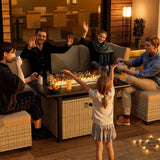 Muphyers 13-Piece Outdoor Patio Furniture Set with 55,000 BTU Fire Pit Table, PE Wicker Rattan Sectional Sofa Patio Conversation Set with Thickened Cushions & Coffee Table, Beige Muphyers