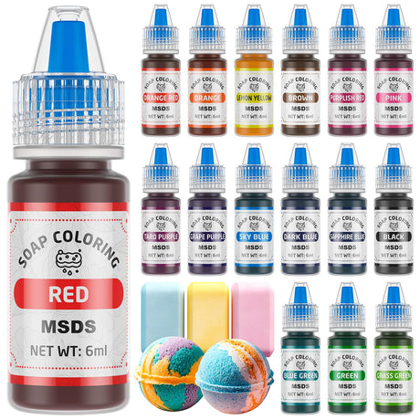 16 Colors Bath Bomb Soap Dye - Wayin Liquid Based Soap Colorant, Food Grade Coloring, Skin Safe, Vibrant Neon Soap Coloring for Soap Making DIY, Bath Bomb Supplies Kits, Bath Salt Crafting, Slime Dye Wayin