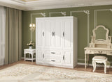 Keloyid Armoire Wardrobe Closet: White Wood Large Bedroom Armoires Wood Wardrobe Cabinet with 4 Door 2 Drawers Tall Closet with Shelves and 2 Hanging Rail Room Keloyid