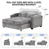 Merax 61.6" Pull Out Sleeper Sofa Bed, Modern Chenille Convertible Loveseat Sofa with Adjsutable Backrest, 2 Pillows, Cup Holders, USB Ports for Living Room, Apartment, Gray Merax
