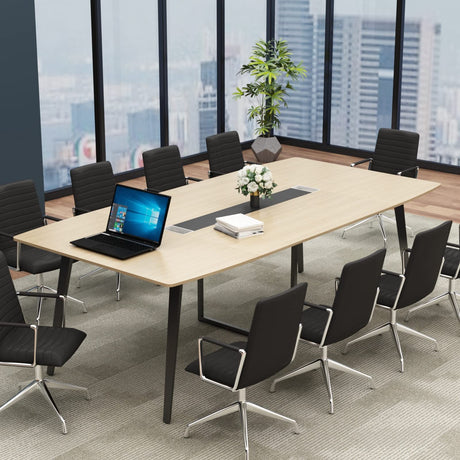 Loomie 8FT Conference Table, 94.49" L x 47.24" W x 29.53" H Meeting Seminar Table with Grommet, Large Boat Shaped Computer Desk, Boardroom Desk for Office Meeting Conference Room Loomie