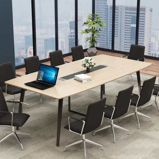 Loomie 8FT Conference Table, 94.49" L x 47.24" W x 29.53" H Meeting Seminar Table with Grommet, Large Boat Shaped Computer Desk, Boardroom Desk for Office Meeting Conference Room - WoodArtSupply