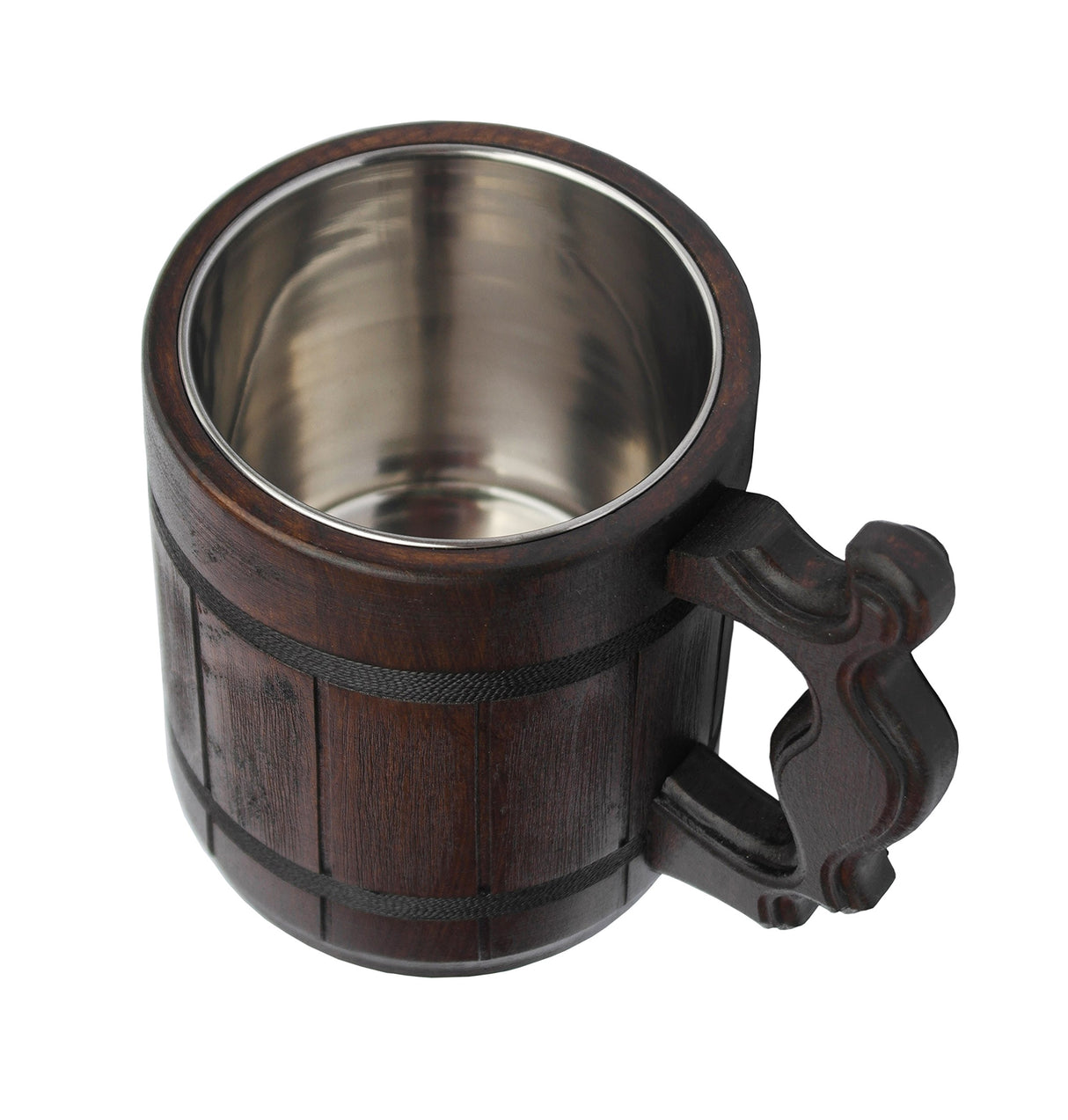 Etno Motif Handmade Wood Mug 20 oz Stainless Steel Cup Carved Natural Beer Stein Old-Fashioned Brown - Wood Carving Beer Mug of Wood Wooden Beer Tankard Capacity: 20oz (600ml) - Great Gift Idea Etno Motif