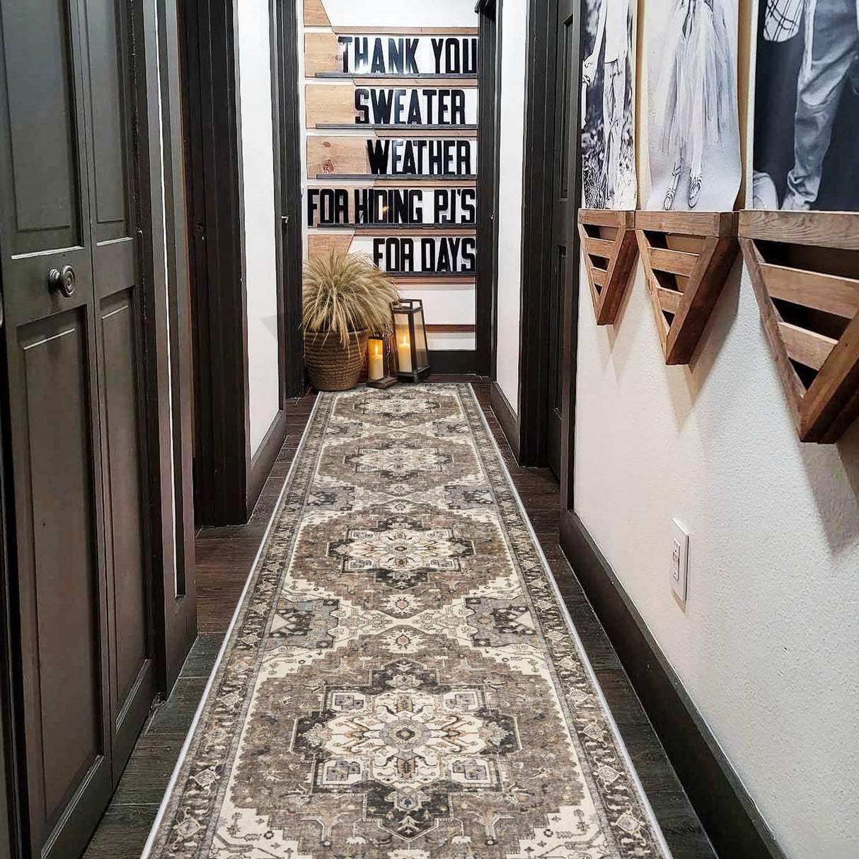 Washable Kitchen Runner Rug - 2x10 Hallway Rug Distressed Mats Non-Slip Soft Room Floor Carpet for Dining Room (Beige, 2 x 10) RUUGME