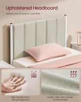 VASAGLE Twin Bed Frame with Upholstered Headboard, Metal Bed Frame Twin Size with Footboard, 550 lb Weight Capacity, Steel Slats, Easy Assembly, No Box Spring Needed, Cappuccino Beige URMB983W01V1 VASAGLE