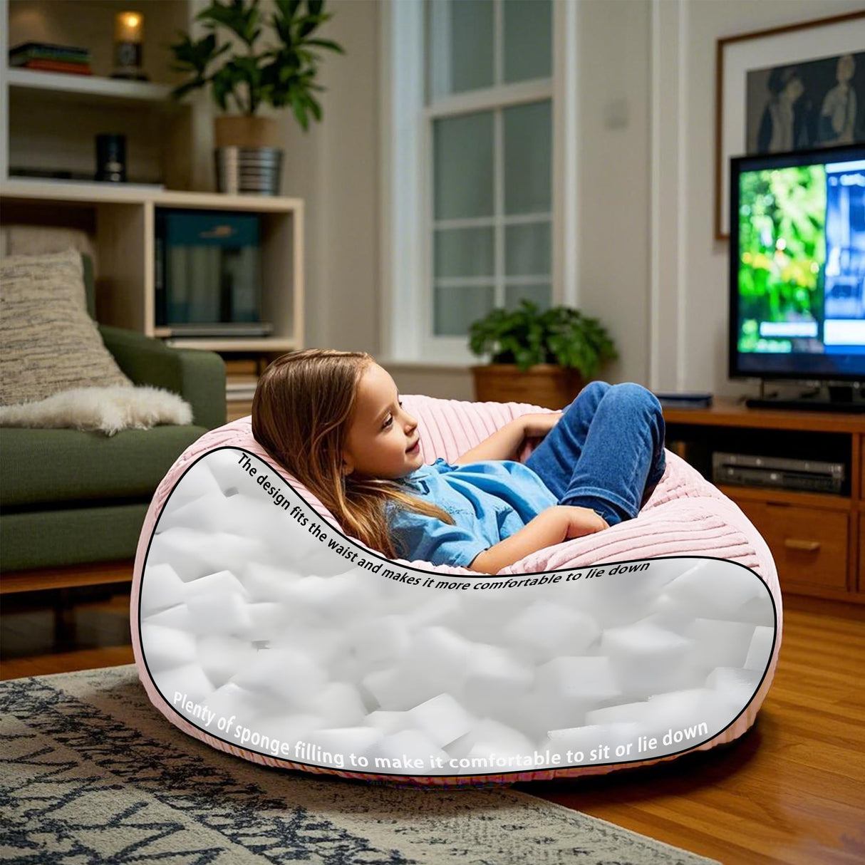 ENBAOHUI 3Ft Bean Bag Chairs with Memory Foam Chairs for Kids Teens Toddler Faux Fur Sofa Chair with Handle Grey ENBAOHUI