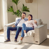 MAXYOYO Convertible Sofa Bed, Pull Out Loveseat Sleeper Sofa, 2 in 1 Folding Couch Bed, Fold Out Floor Couch with Pillows for Living Room Bedroom Lounge, Beige MAXYOYO