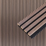 NeatiEase Wood Wall Panels, 9 Feet Acoustic Slat Wall Panels for Interior Wall Decor and Noise Reduction, Decorative Slat Wall Paneling, Smoked Oak, 4-Piece NeatiEase