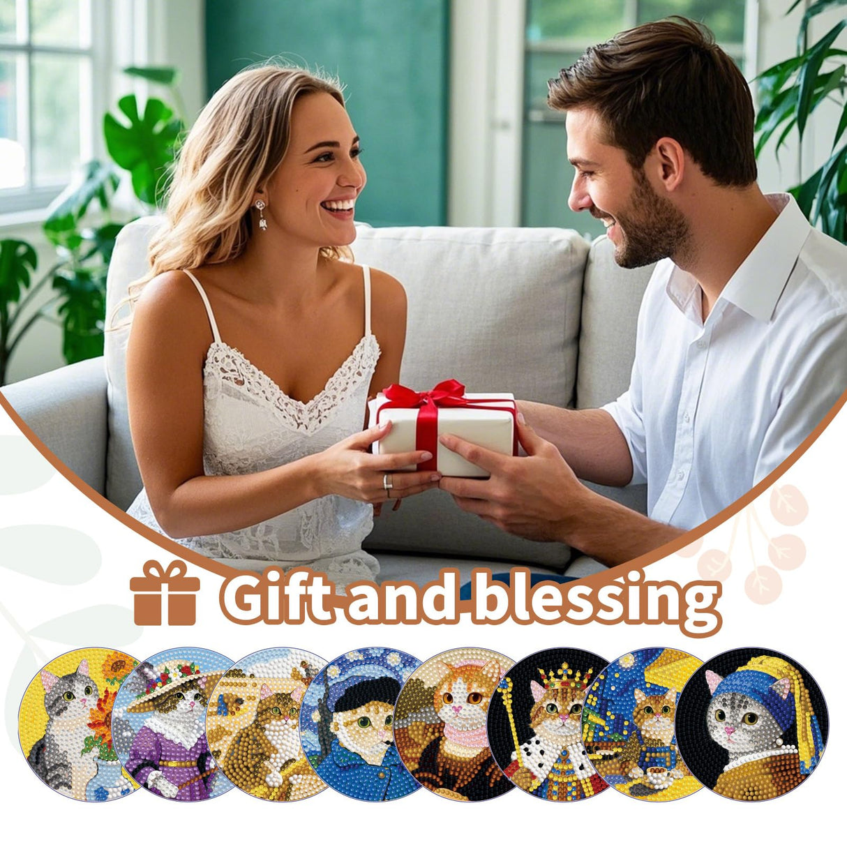 PERFECTSIGHT 8 Pcs DIY Diamond Art Painting Coasters with Holder, Cute Diamond Paint Coaster Kits for Adults, Kawaii Full Drill Diamond Art Craft Paint by Number Non Slip Coaster - Multicolor Cats PERFECTSIGHT