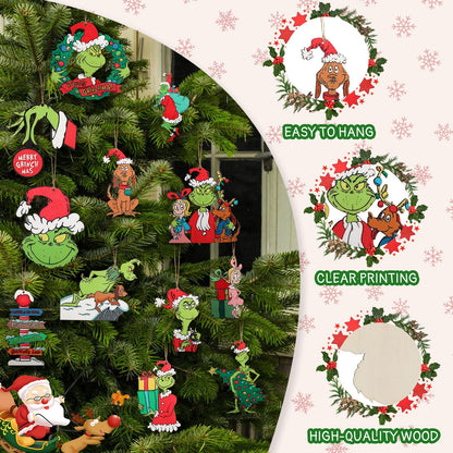 Slitunk Christmas Tree Decorations, 24PCS Christmas Cute Wooden Hanging Ornaments for Tree, Christmas Decor Indoor Home Party Gifts