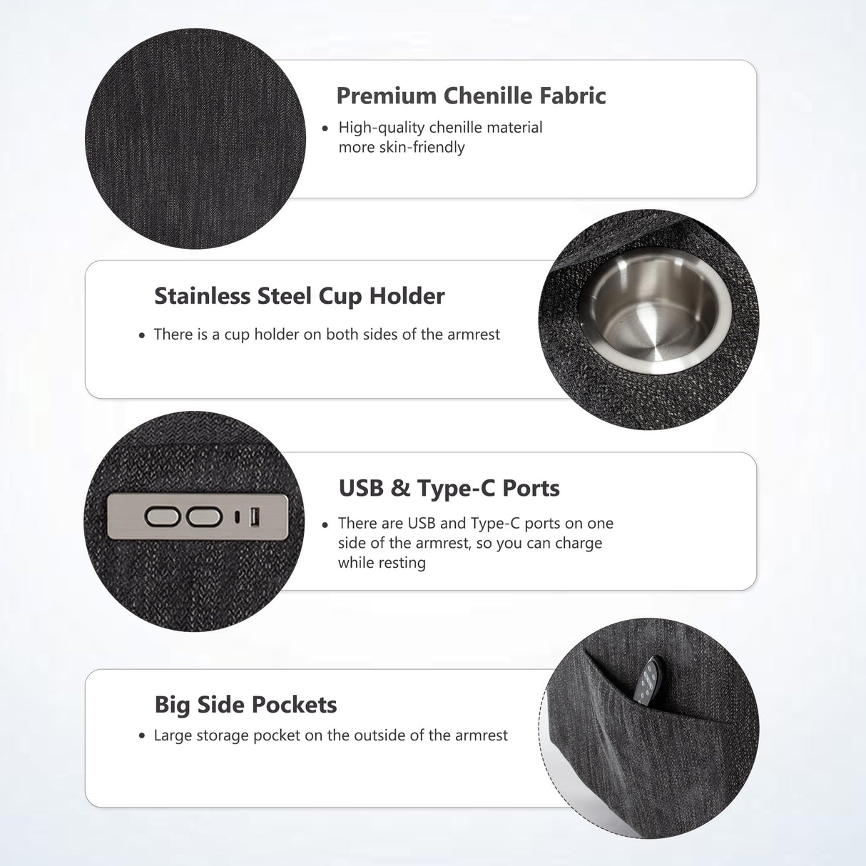 2024 Power Lift Recliner Chair with Full-Body Massage and Heat for Elderly, Hand Remote Control, Upgraded Powerful Motor, Extended Footrest, USB Ports, Stainless Steel Cup Holders, Chenille Grey Trustyue