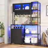 Lafnest Bakers Rack with Power Outlet and LED Light, 6-Tier Commercial Bakery Racks, Kitchen Microwave Stand with Storage Cabinet, Kitchen Tilt Out Trash Cabinet, 15.8" D x 42.5" W x 67.8" H, Black Lafnest