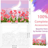 SANYUN Paint by Numbers Kit for Adults Beginners,Pink Tulips Painting by Numbers,Flowers & Moon Easy Acrylic on Canvas, Suitable for Home Wall Decor and Gifts 20x16inch SANYUN