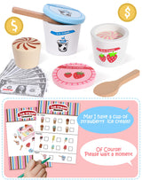 Wooden Ice Cream Toys Kids Kitchen Play Store for Toddlers Girls, Play Kitchen Accessories with Scoop & Menu & Fake Money, Wooden Toys for 3 4 5 Year Old Girls Boys Birthday Toyssa