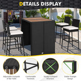 HAPPYGRILL 5 Pieces Rattan Outdoor Bar Set with Height Table & 4 Cushioned Bar Stools, Patio Bar Set Wicker Dining Set for Poolside Patio Backyard HAPPYGRILL