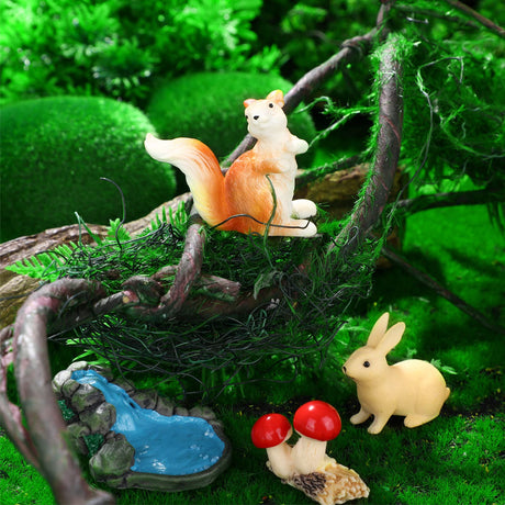 Roowest 19 Pcs Miniatures Garden Fairies Kit Garden Accessories Miniatures Bunny Squirrel Owl Animals Cute Tiny Mushroom Mini Pond Bridge Figurine for DIY Home Micro Landscape Terrarium Ornaments Roowest