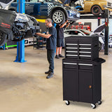 Gornoxblif 5-Drawers Black Tool Chest, 2-in-1 Mechanic Rolling Tool Box Removable Lockable Tool Storage Cabinet, Metal Tool Cart with Drawers and Wheels for Garage, Workshop Gornoxblif