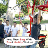 Ninja Obstacle Course for Kids Backyard - 10 Durable Obstacles and 50' Slackline - Outdoor Warrior Obstacle Playset Equipment for Girls & Boys with Monkey Bars, Ladder, Wheel, Gymnastics, Climbing Net NinjaSafe