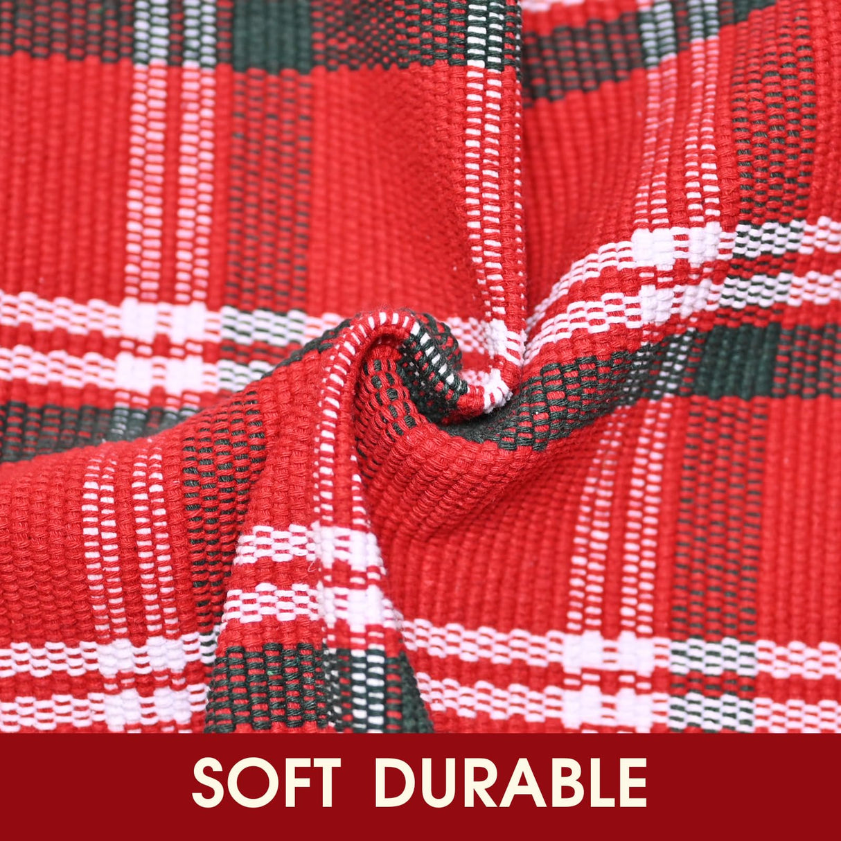 Christmas Red Green White Plaid Rug, 28" x 43" Cotton Hand-Woven Buffalo Check Layered Door Mat for Front Porch, Entryway, Outdoor Holiday Decor, Washable Farmhouse Rug for Home, Patio, Kitchen Homydecor