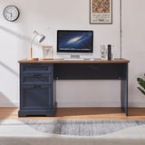 boknight 60" Farmhouse Executive Desk with Charging Station,Home Office Desk with 2 Drawers &1 File Cabinet,Wood Work Desk for Office and Home (Blue) boknight