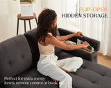 VanAcc Sofa Bed, Sleeper Sofa with USB Charging Ports, L-Shaped Couch with Storage, Pull Out Couch for Living Room, Grey Linen VanAcc