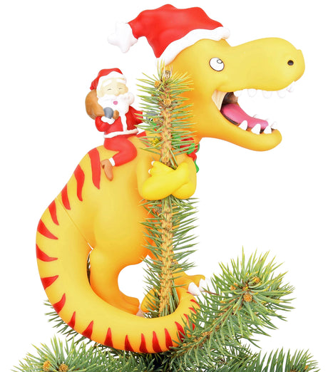 Tree Buddees Santa Riding a T-Rex Funny Christmas Tree Topper - Large 10" Tree Buddees