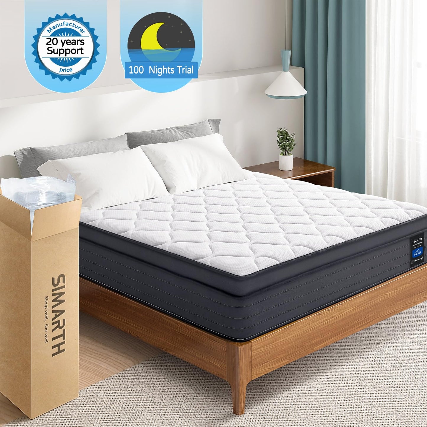 SIMARTH King Size Mattress 12 Inch - Upgrade Strengthen, Memory Foam Hybrid Mattress with Motion Isolation and Pressure Relief, Strong Edge Support, Pocket Spring King Size Mattress in a Box, Medium