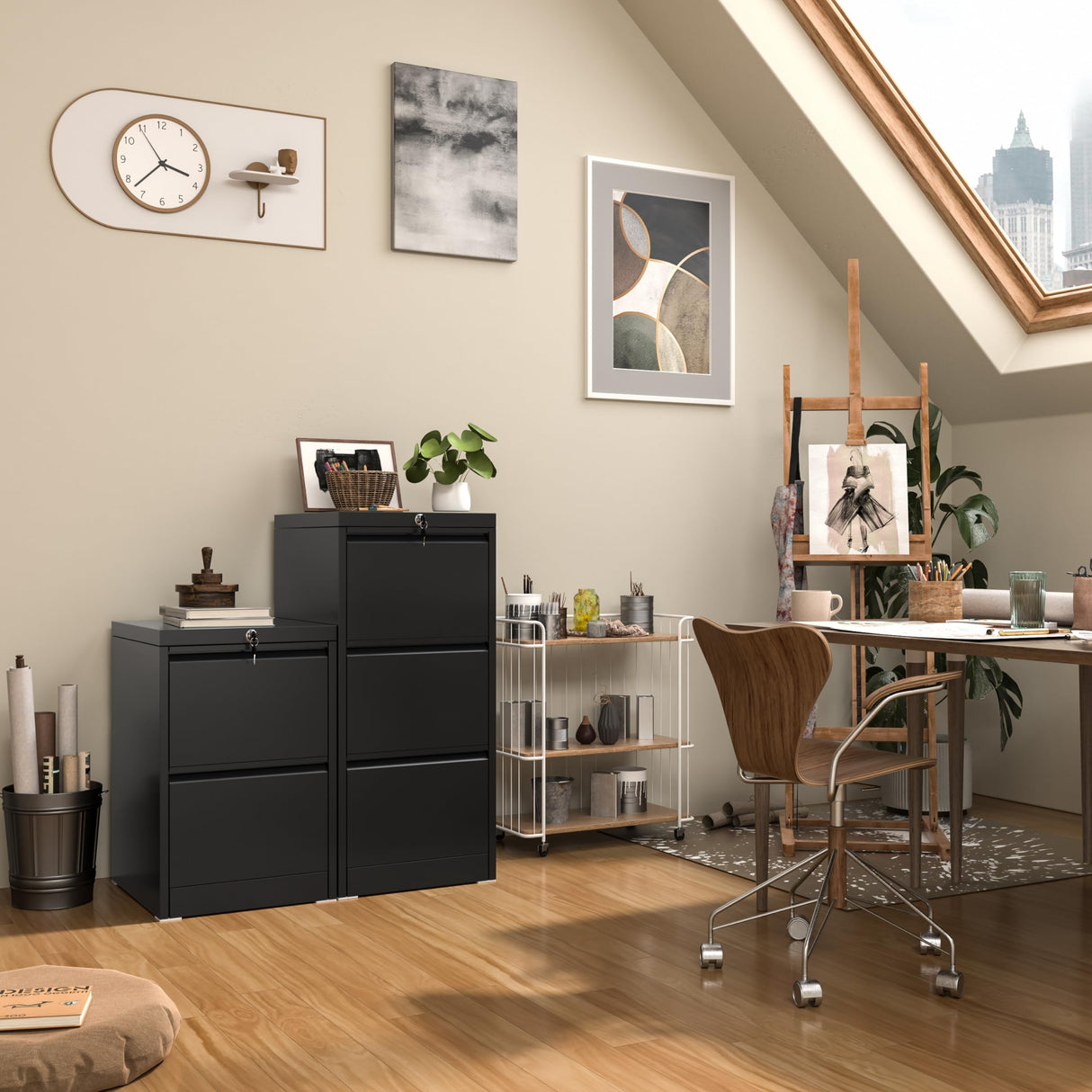 INTERGREAT 2 Drawers File Cabinet with Lock, 18" D Vertical Filing Cabinet for Home Office, Metal Black File Cabinet for Hanging Letter/F4/A4/Legal Folders, Easy Assemble INTERGREAT